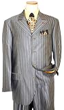 Steve Harvey Code Red Metallic Silver Grey Shadow Stripes Super 120's Wool Vested Wideleg Suit By Zanetti