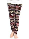 Girls Winter Warm Snowflake Reindeer Vivid Color Pattern Fleece Lined Leggings