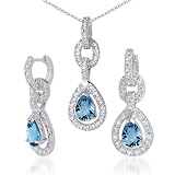 Alluring Design 6.00 carats Pear Checkerboard Shape London Blue Topaz Pendant Earrings Set in Sterling Silver