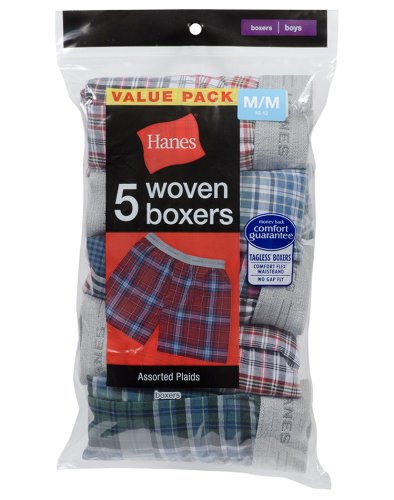 Hanes Boys Exposed Waistband Woven Boxer - X-Large, Assorted Plaids