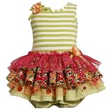 Bonnie Jean Baby/NEWBORN 3M-9M 2-Piece GREEN WHITE STRIPED MULTI TIERED MIX-PRINT DROP WAIST Special Occasion Flower Girl Easter Party Dress