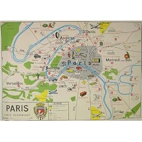 Paris Modern Economic Map~ Cavallini Gift Wrap or Decoupage Paper