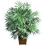 New Nearly Natural Bamboo Palm W/ Wood Wicker Basket Silk Plant Highest Quality Available Popular