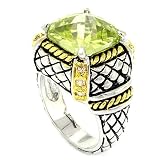 2-tone Designer-Inspired Ring w/Peridot & White CZs