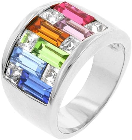 Alexander James "Street" Silver-tone Blue|Green|Yellow|Orange|Red Cubic Zirconia Rainbow Pastel Ring Size 05