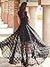 Clothink Women Black Organza Plaid Print Skater elegant Long Maxi Dress