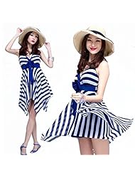 Sexy V-neck Nylon/Polyester/Spandex Striped Print   Dress With a Bow(s)