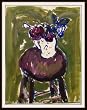 Red Roses in Blue Vase on Stool, Original 1960's Oil Painting on Paper By Carmel Artist Victor Di Gesu - Unframed Artwork