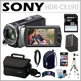 Sony HDR-CX190 HD Handycam Camcorder with 5.3MP and 25x Optical Zoom + Sony 32GB SDHC + 2 Sony Cases + Sony Battery Pack + Mini HDMI Cable + Accessory Kit