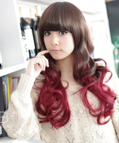 X&amp;Y ANGEL- New Two Tones Kanekalon Long Wavy Sexy Stylish Heat Resistant Synthetic Hair Wig 2 Color Mixed K019-2 (Black Mixed Wine Red)