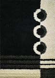 Shaggy Modern Rings Black 3'3 x 4'7 Rug -1603 Shag Contemporary