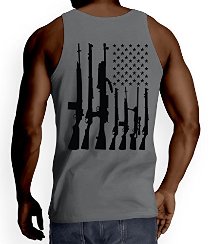 Mens Big Big American Flag With Machine Guns Tank Top T-shirt