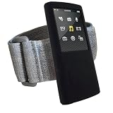 iGadgitz Black Silicone Skin Case Cover & Sports Gym Jogging Armband for Sony Walkman NWZ-E450 Series + Screen Protector (NWZ-E450, NWZ-E453, NWZ-E454, NWZ-E455)