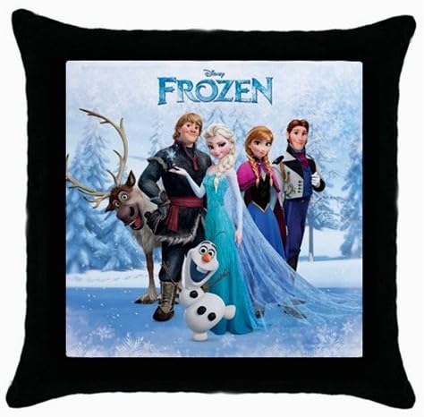 Frozen Elsa Anna Princess Kristoff Olaf Snowman Sven Reindeer Disney Cartoon Movie Covers with Zippered Pillow Cases Pillowcase 18x18 Inches for Living Room or Kids Boys Girls Bedroom Decoration, Black Color