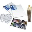 Us Art Supply Custom Artist Painting Kit with Two (2) Winsor & Newton 16" X 20" Stretched Blank Cotton Canvases, Liquitex Basics 24 Color Acrylic Paint Set, 7 Golden Taklon Synthetic Hair Paint Brushes, and Two White Plastic Color Mixing Palettes