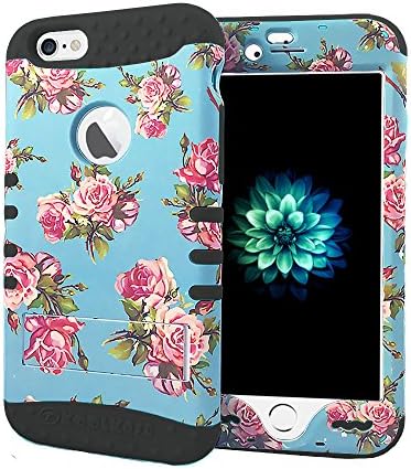 iPhone 6 Case, iPhone 6 4.7 inch Case, New iPhone 6S Cover with Rose Flower Pattern Full Body Hybrid Impact Shockproof Defender Case Cover for Apple iPhone 6 6G (2014) (Black)