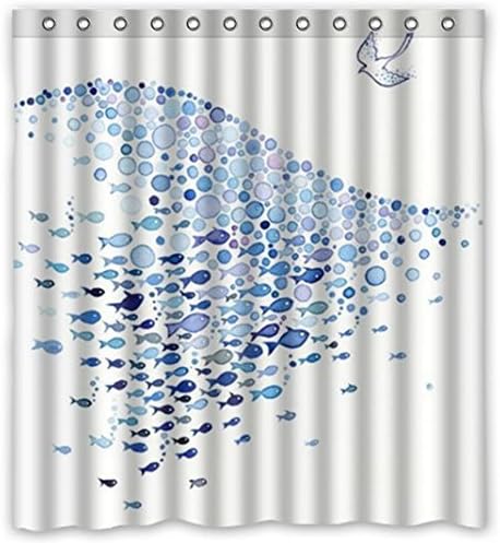 Lovely Child Cartoon Printing Shower Curtain Fish, Waterproof Bathroom Curtain Bath Curtain Home Decorative (blue, 66x72)