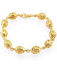 24K Gold-Plated Sterling Filigree Egg-Shaped Link Bracelet -7.5 Inches