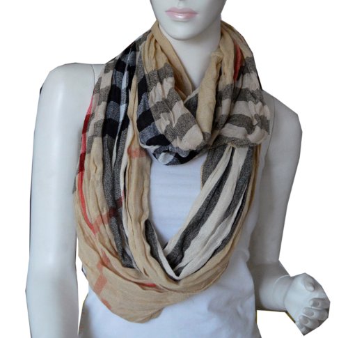 Elegant Large Light Weight Crinkle Plaid Infinity Scarf