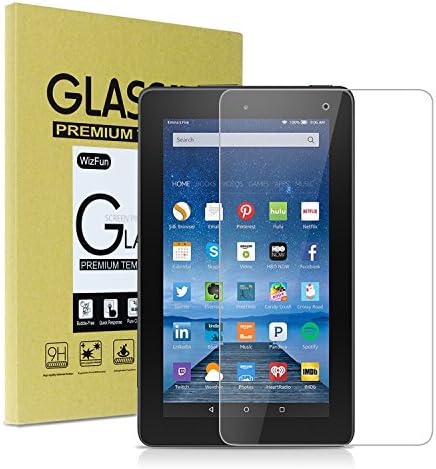 Fire 7 2015 Glass Screen Protector - WizFun Tempered Glass Screen Protector For Fire 7 Tablet (will only fit Fire 7" Display 5th Generation - 2015 release) [9H Hardness]