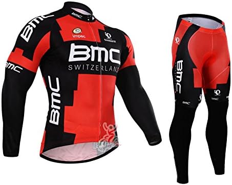 LingDing Mens 2015 BMC Racing Switzerland Pro MTB Road Breathable Cycling Long Sleeve Jersey and Normal Pants Suit 2X-Large