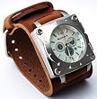 Nemesis #BIN085S Men's Stainless Steel Wide Leather Cuff Chronograph Watch