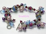 ONE OF A KIND LAMPWORK BEADS SWAROVSKI CRYSTALS STERLING SILVER BRACELET (Purple Velvet)