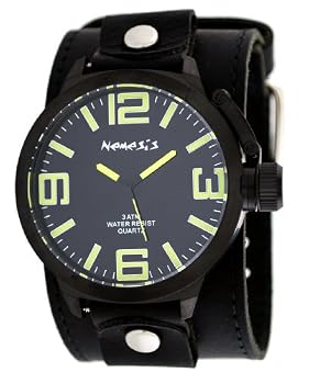 Nemesis #LBB040Y Men's Premium Wide Leather Black IP Strap Russian Diver Watch