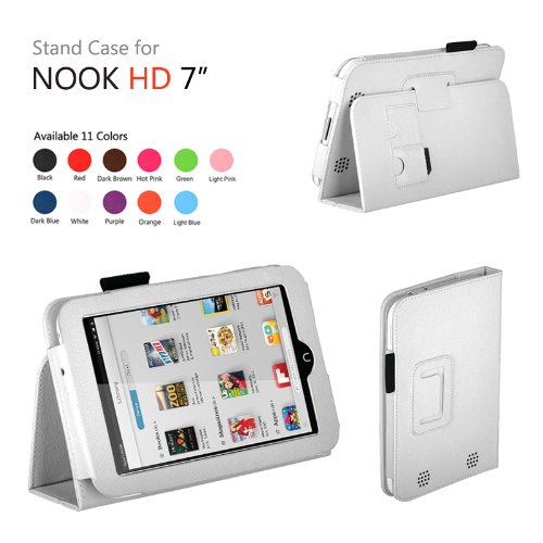 Exact(TM) PU Leather Folio Case for Nook HD 7 Tablet White (Support Auto Sleep/Wake Function)
