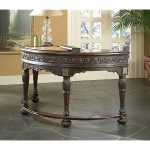 Hunt Desk with Hand Painted Floral Motif in Distressed Faux Mahogany Finish