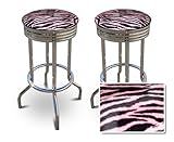 2 Pink Zebra Faux Fur Animal Print Specialty / Custom Barstools Set
