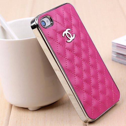 Hitece@Luxury Style Pink Leather Silver Frame Cover Case for Iphone 4, 4s