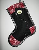 Bandana Hearts on Black Quilting Christmas Stocking Handcrafted Keepsakes Personalized with Picture Frame - FREE Shipping.