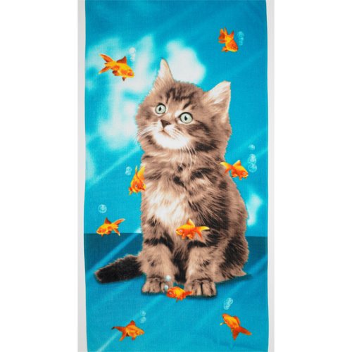 Kitten Staring-Into-A-Goldfish-Bowl Beach Towel