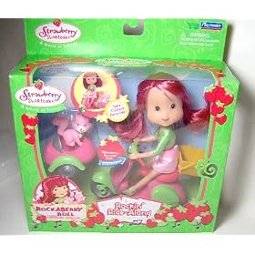 Rockin' Ride-Along Scooter Strawberry Shortcake Doll with Sidecar and Custard by Playmates