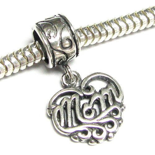 Queenberry (Free S/H) Mother\'s Day Gift Sterling Silver Best Mom Love Heart Dangle Bead For Pandora Troll European Charm Bracelets