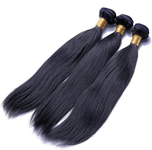 Heiheimai Brazilian Remy Human Hair Extensions Silky Straight 3 Bundles (18"20"22", 1# Jet Black)