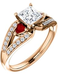 14K Rose Gold Princess Cut Diamond and Ruby Ring -- LIFETIME WARRANTY