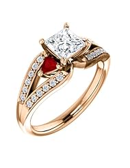 10K Rose Gold Princess Cut Diamond and Ruby Ring -- LIFETIME WARRANTY