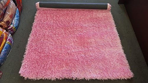 Pink Shaggy Shag Solid 4'x5 Area Rug High End Designer Quality Flokati High Pile Soft Iridescent Sheen Ultra Plush Bedroom Living Room Kids Room (Bubble Gum Pink)
