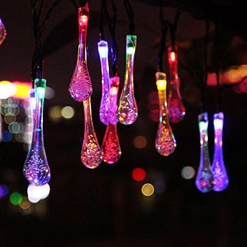 Solar Outdoor String Lights by Fansheng, 20 pcs LED Water Drop Solar Power Light String Fairy Waterproof Lights Christmas Lights for Garden Yard Home Christmas Party Decoration
