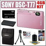 Sony Cybershot DSC-T77 10MP Digital Camera (Pink) + 4GB Accessory Kit