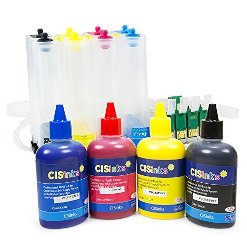 CISinks Empty Continuous Ink Supply System R2 with Pigment Ink Bottle Set for Epson T220 Workforce WF-2650 WF-2660 T220XL