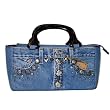 Blue Denim Hand Embroidered Purse With Handles Made from Vintage Denim