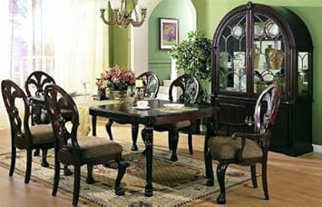 7pc Traditional European Style Wood Dining Table & Chair Set