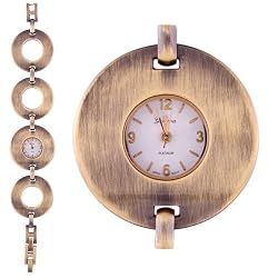 Ladies Bronze Brush Metal Round Bracelet Watch