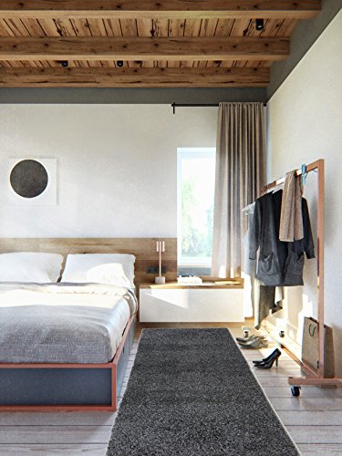 Cozy Shag Collection Charcoal Grey Solid Shag Rug (2'0"X4'11") Contemporary Living and Bedroom Soft Shaggy Runner Rug