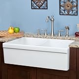 33 Fiammetta Double Bowl Fireclay Farmhouse Sink with Belted Apron Front - White