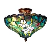 Dale Tiffany TH70098 Savannah Flush Mount Light - Antique Brass and Art Glass Shade