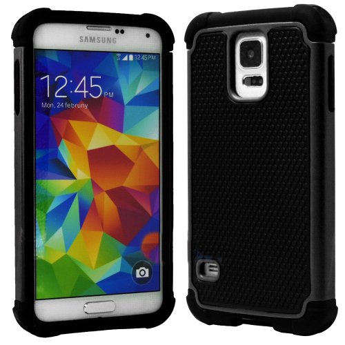 myLife Black - Free Flex Series (2 Layer Neo Hybrid) Slim Armor Case for the NEW Galaxy S5 (5G) Smartphone by Samsung (External Rubberized Hard Shell Flex Piece + Internal Soft Silicone Flexible Bumper Gel)
